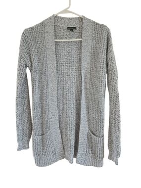 Express Light Gray Open Cardigan with Front Pockets